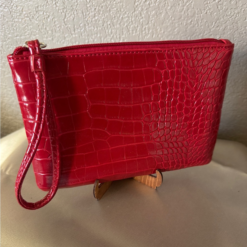 Red Croc-Embossed Wristlet